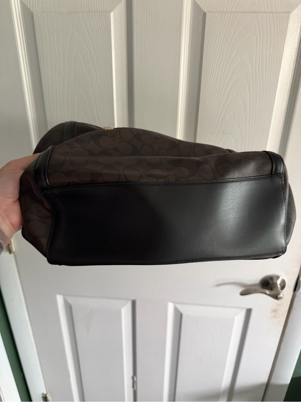 Coach Dark Brown Signature Canvas Shoulder Bag with Black Trim - Picture 16 of 16